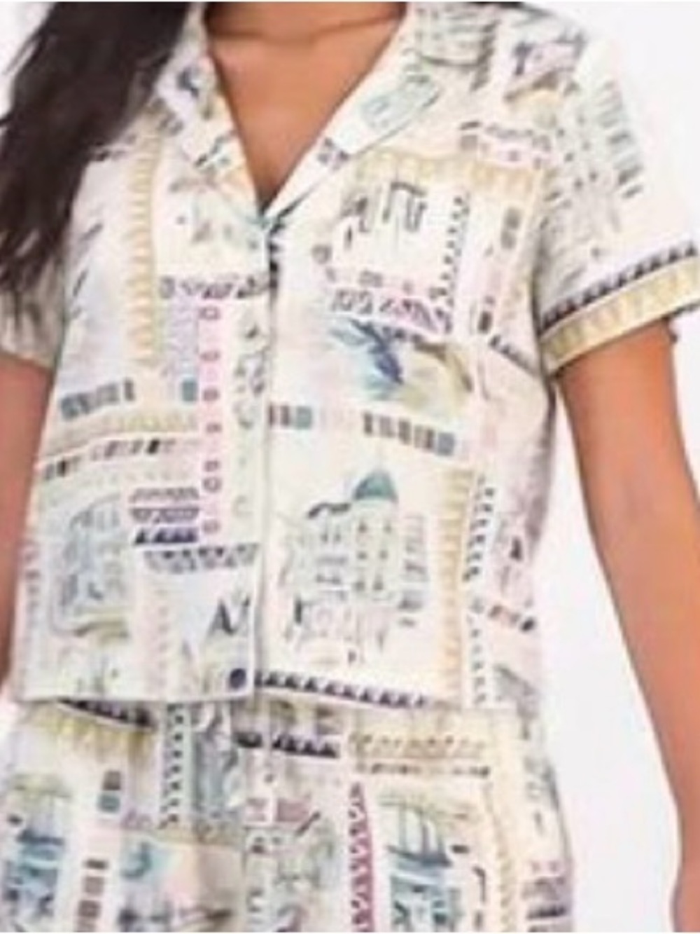 Lucky Brand Cream Patterned Short-Sleeve Pajama Set with Pastel Accents